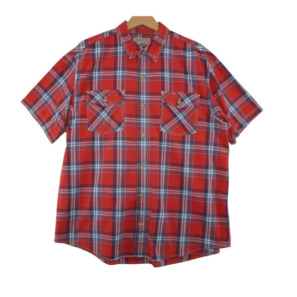 Duluth Trading Co Red Plaid Short Sleeve Button Up Shirt Men’s XL Cotton - Picture 1 of 4